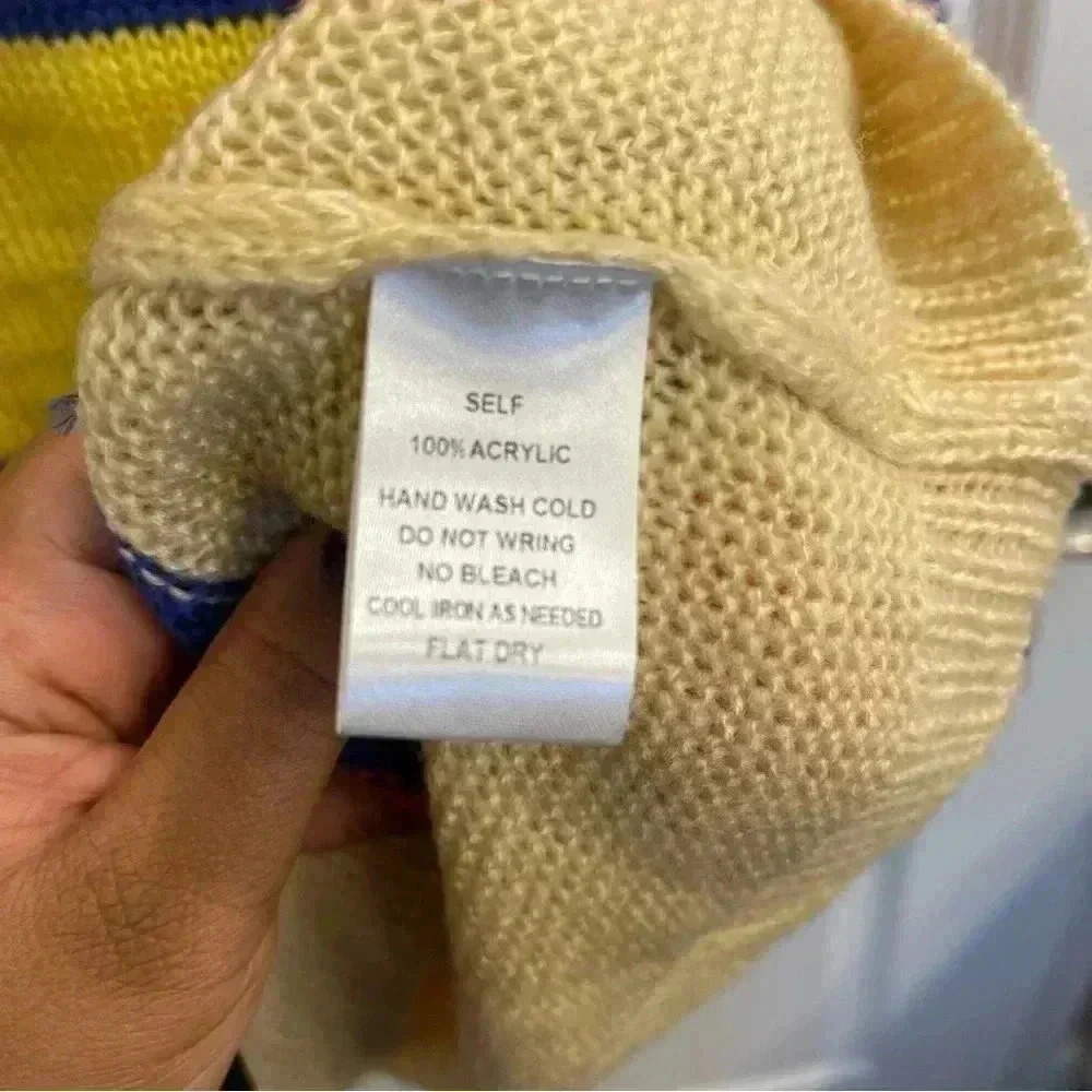Over Sized Striped V-Neck Sweater (Yellow, Blue, Pink, and Tan) - Picture 6 of 7